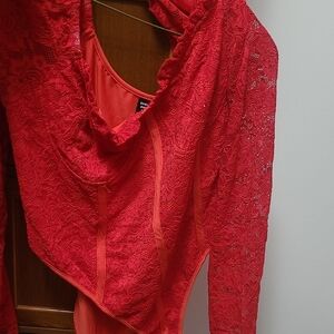Red Lace Long Sleeve Body Suit